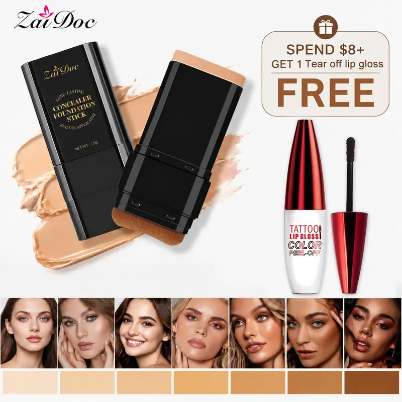 Zaidoc 7-Color Dual-Ended Eraser Foundation Stick - Waterproof, Lightweight, Brightening Formula Makeup, Moisturizing Acne Concealer, Smudge-Proof Highlighter for Nose Contour, Medium Tone Natural Look, Long-Lasting Adult Cosmetic Tool with Bottle Storage