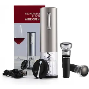 Electric Wine Opener Set, Rechargeable With 2 Vacuum Stoppers, Foil Cutter, Battery-Powered Corkscrew - Wine Lovers Present