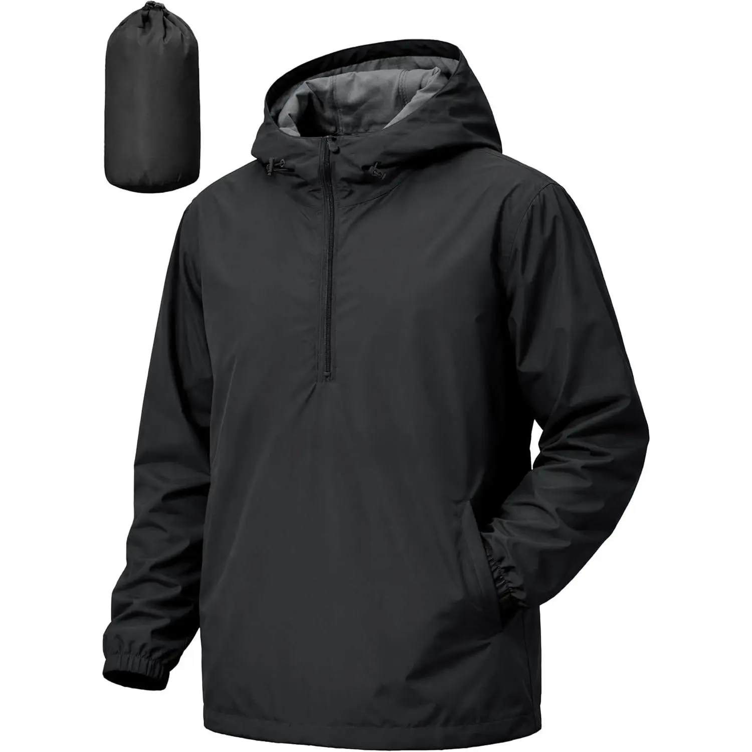 Men's Pullover Rain Jacket Waterproof Windbreaker Lightweight Packable Raincoat for Cycling Running Hiking Golf(Gift)