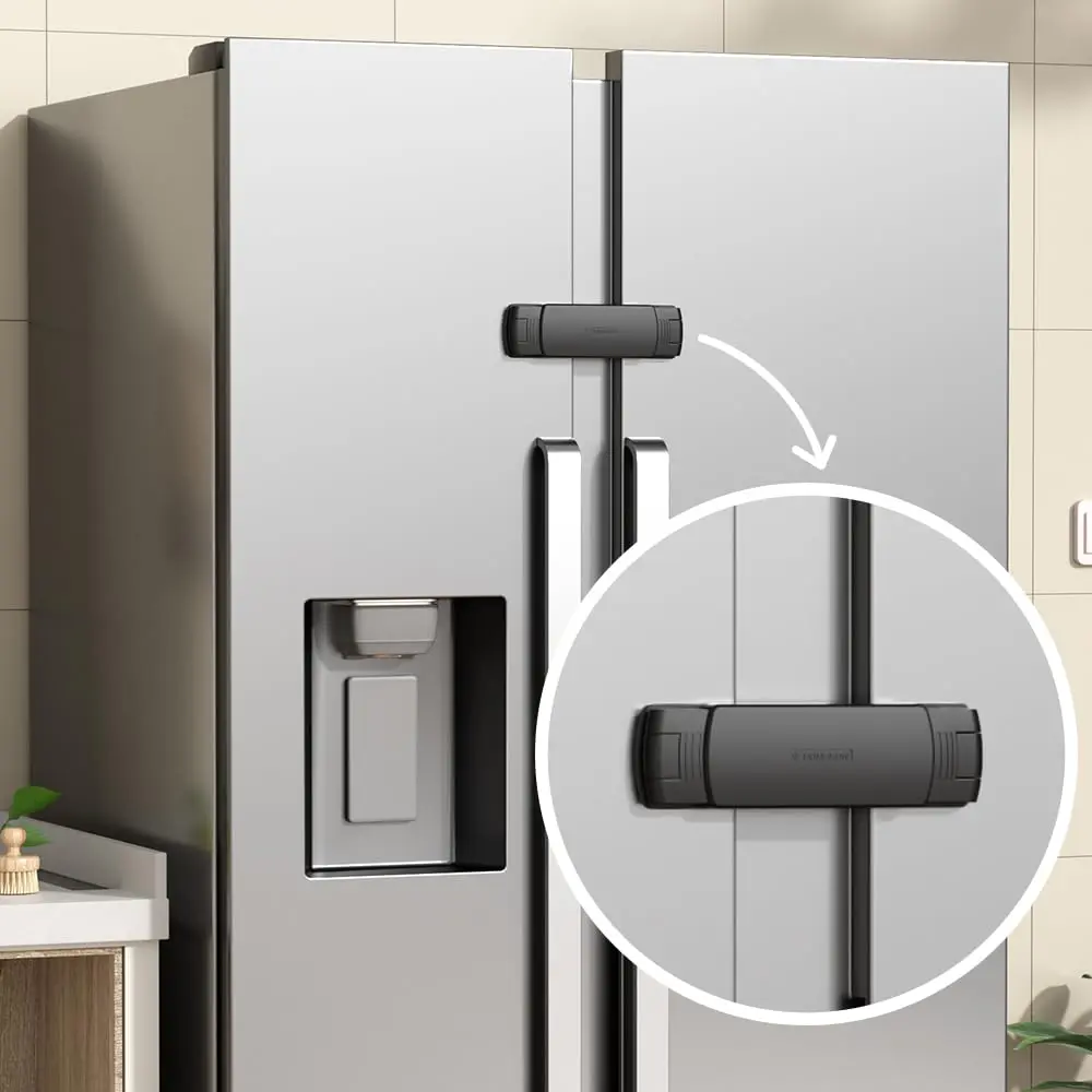 Mom's Choice  Awards Winner -  1 Pack   Fridge Lock  Door Refrigerator/Freezer Lock Apply to Max 3.54"(90mm) Two Door Gap Distance for  & ,Easy to Install(Black)