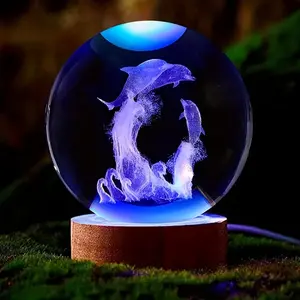 3D Dolphin House Crystal Ball Color Changing Light Up Night Light, Holiday Gift for Wife Friend Family, Indoor Bedroom Living Room Decor
