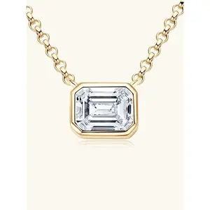 S925 Sterling Silver Synthetic Moissanite Necklace, Unique Square Pendant Necklace for Women for Gift, Elegant All-Match Fashion Accessories for Daily Wear