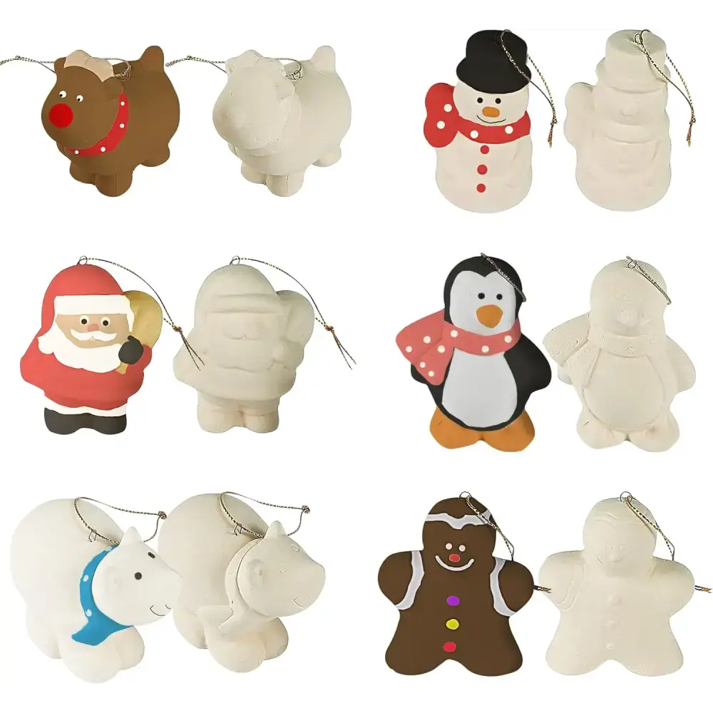 4E's Novelty Ready to Paint Ceramic Ornaments – DIY Holiday Craft Kit for All Ages, 12-Pack