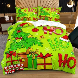 Grinchy Pattern Bedding Set, Decorative Bedsheet Sets, Youth Adult Bedroom Decor Gift, Includes 1 Fitted Sheet and 1 or 2 Pillowcases, No Core Included