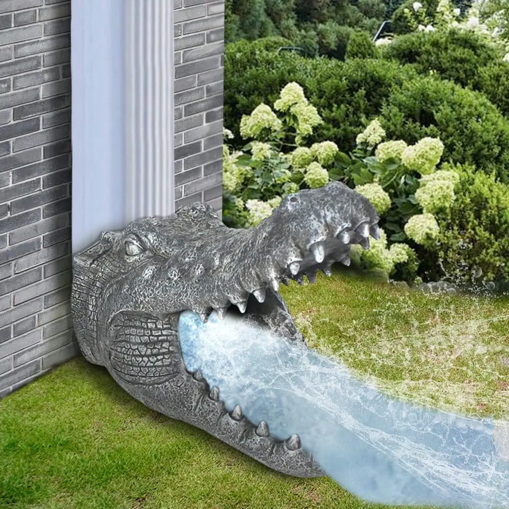 Alligator Downspout Crocodile Garden Statue Gutter Guardian Rain Extension 10"x7.5"x6" Fits Standard Rectangular Downspouts Up to 2" X 3" Outdoor Decor