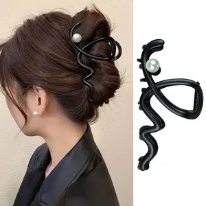 1 count Black Wave Large Hair Claw Clip with  Design, Elegant Metal Sliver Grip Clip for Thick/Thin Hair -  Hold Jaw Clips & Women's Hair Accessories