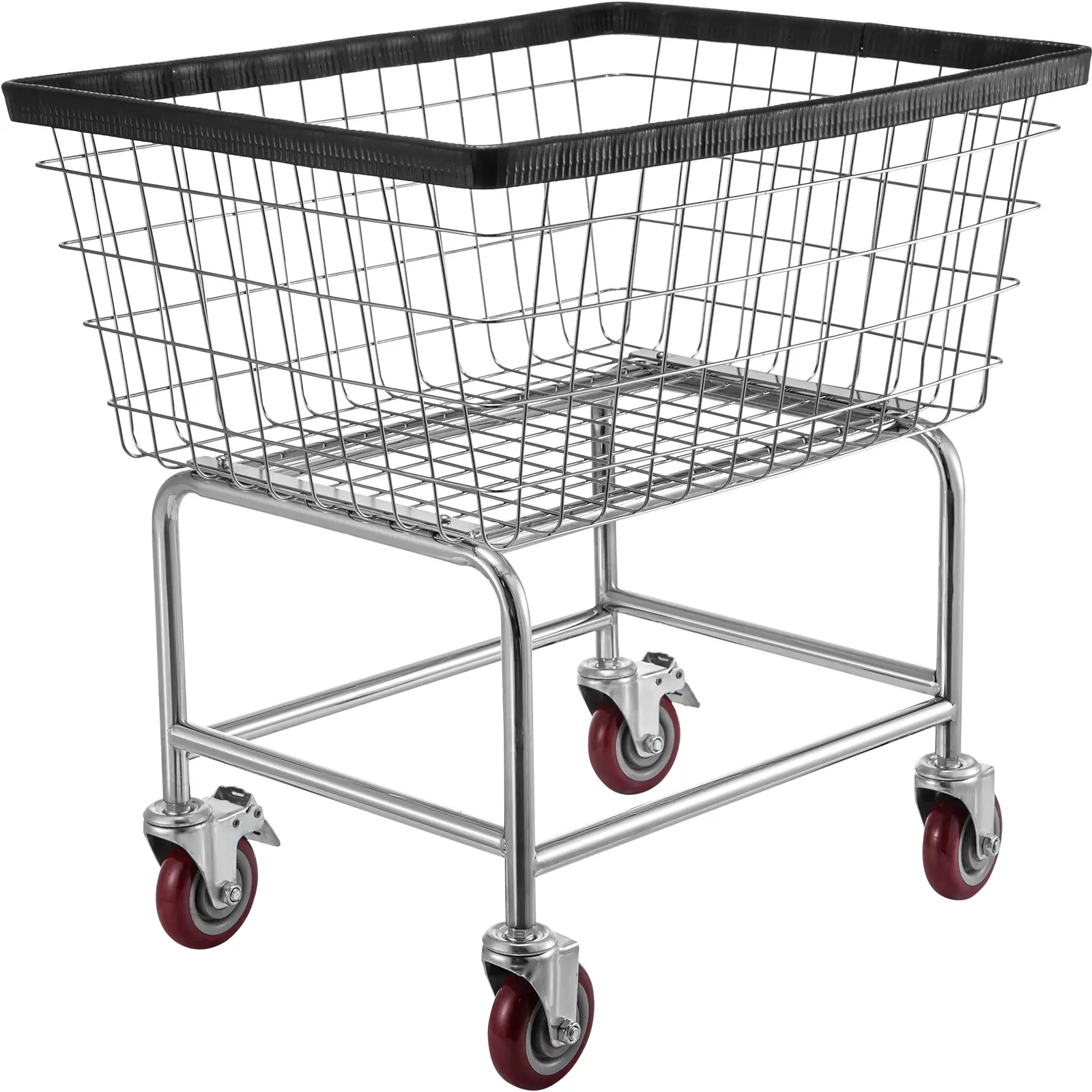 【summerfinds】VEVOR Wire Laundry Cart, 2.5 Bushel Wire Laundry Basket with Wheels, 21\'\'x27\'\'x27.5\'\' Commercial Wire Laundry Basket Cart, Steel Frame with Chrome Finish, 4inch Casters, Wire Basket Cart For Lau