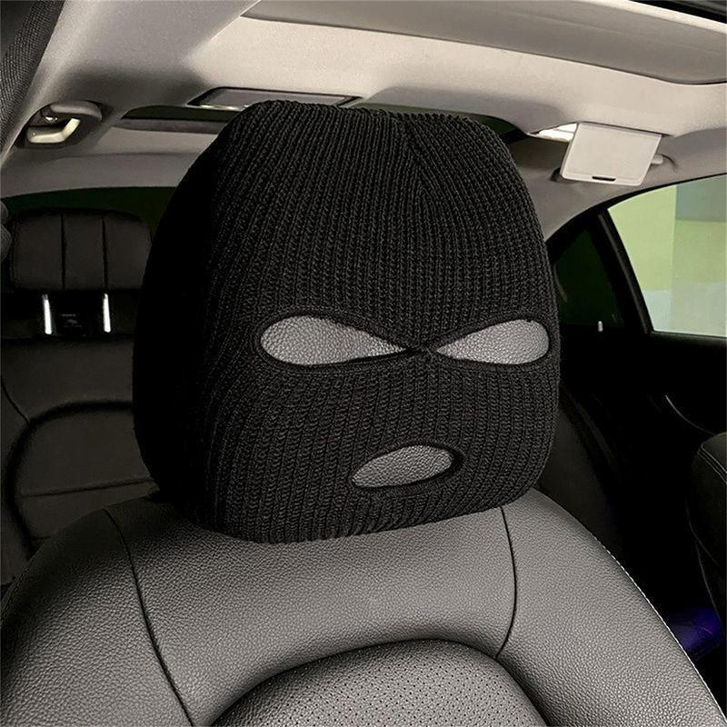 2pcs 3 Hole Winter Knitted Mask, Car Seat Protector for Head Rest, Full Face Cover Ski Scarf Mask Warm Balaclava for Adult Skiing, Motorcycle,Wind Protection