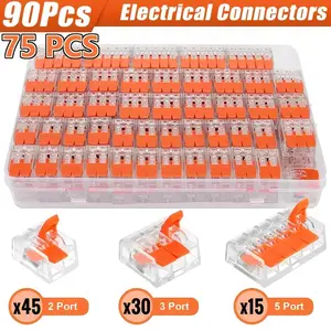 75pcs/90pcs Boxed Mini Quick Lever Wire Cable Connector Kit Universal Compact Push-in Terminal 2/3/5 Pin Splicing Connector 450V/32