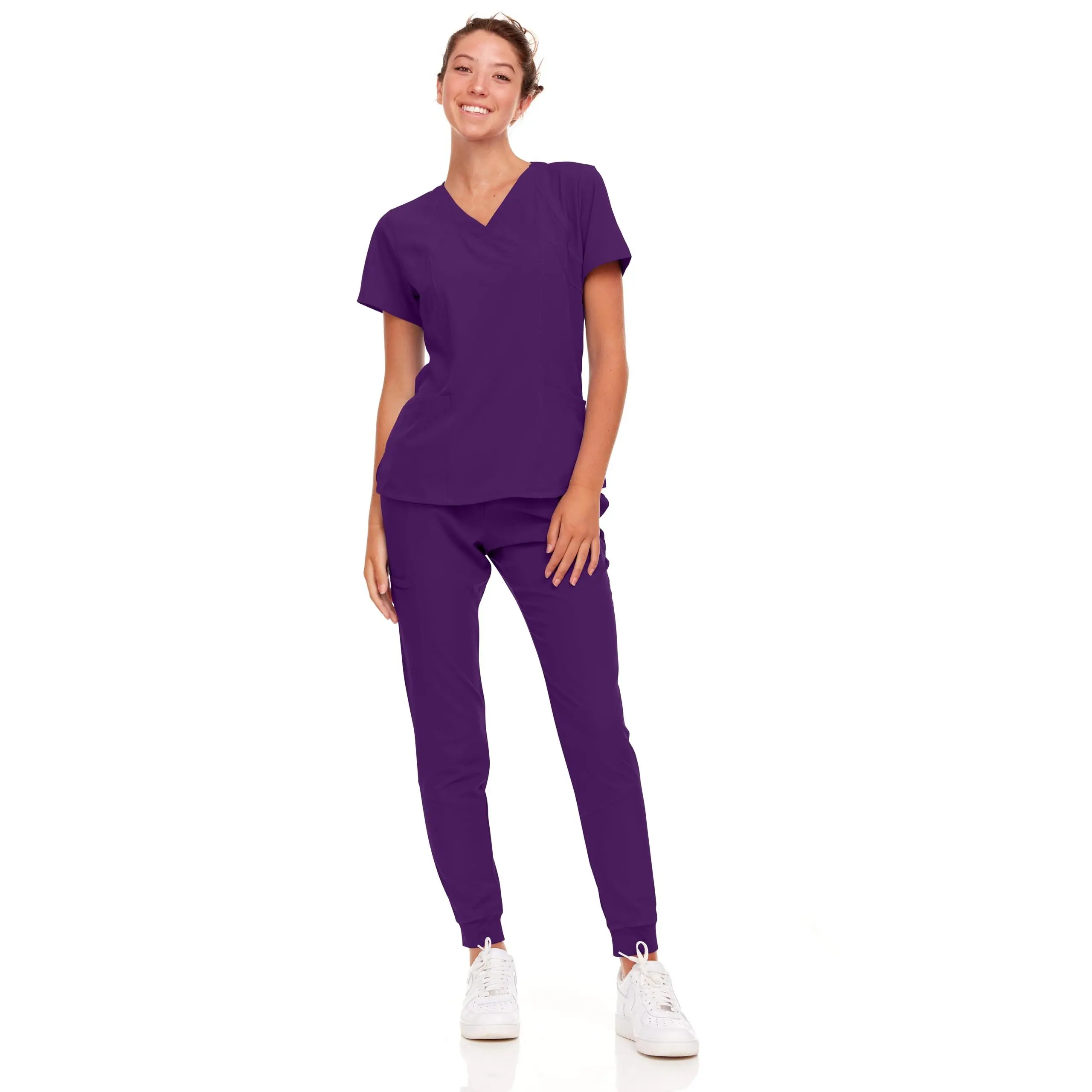 Natural Uniforms Womens Cool Stretch Jogger Scrub Set (Eggplant, Medium)