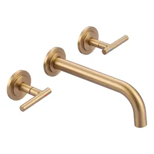 WOWOW Bathroom Faucet Gold Wall Faucet High Flow, Widespread Bathroom Sink Faucet with Rough-in Valve 3 Holes Elegant Classic Spout