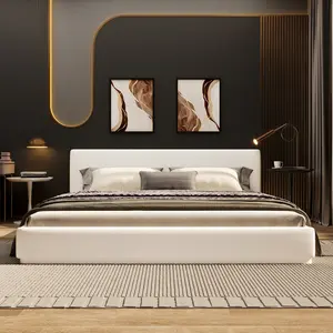 Queen Size White Upholstered Bed Frame - Soft, Comfortable Cozy Bedroom Centerpiece