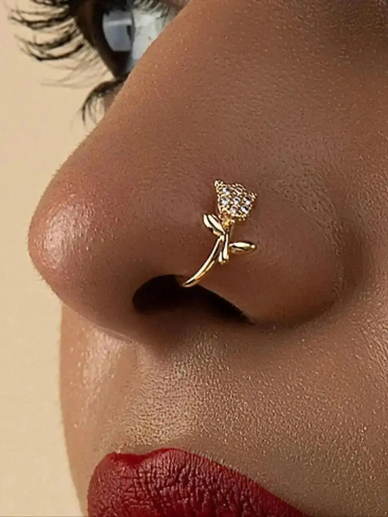 Rhinestone Decorated Rose Shaped Nose Ring, Accessories, Fashionable Body Jewelry for Women & Girls for Party, Daily Clothing Decor, Trendy All-match & Exquisite for Birthday classic design everyday essential versatile