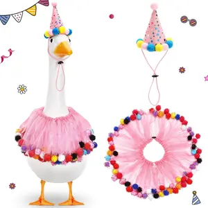 Birthday Porch Goose Outfit Lawn Clothes Hat and Tutu  Plastic Outfits for 23" 17" Cement Goose Outdoor Garden Lawn Art Decor(,Plush Ball)