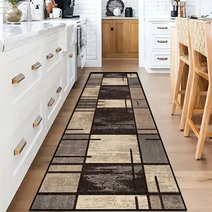 1pc Vintage Checkered Geometric Home Decor Rug - Machine Washable, Easy to Clean, Thick & Comfortable, Non-Slip - Ideal for Hotel Entrance, Living Room, Home Decor Rugs Decorative Area Rug Boho Runner Rug