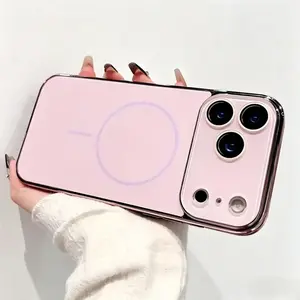 Luxurious magnetic electroplated TPU shockproof matte case in original color, includes camera lens protector film; compatible with iPhone MagSafe 17 Pro Max, 17, 16 Plus, 15, 14, 13, 12, 11; women’s wireless protective case; iPhone 17 Pro.