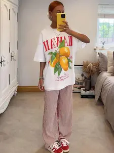 Women's Mango Print Round Neck Tee, Fashion Casual Letter Graphic Crew Neck T-Shirt for Daily Holiday Vacation Outdoor Wear, Ladies Clothes for All Seasons, Top