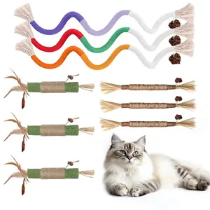 TxfnY Cat Toys Chew Ropes 9 Pcs with Refillable Natural Catnip, Safe Teeth Cleaning Toys for Indoor Cats,Interactive Cat Nip Kitty Toys for All Breeds