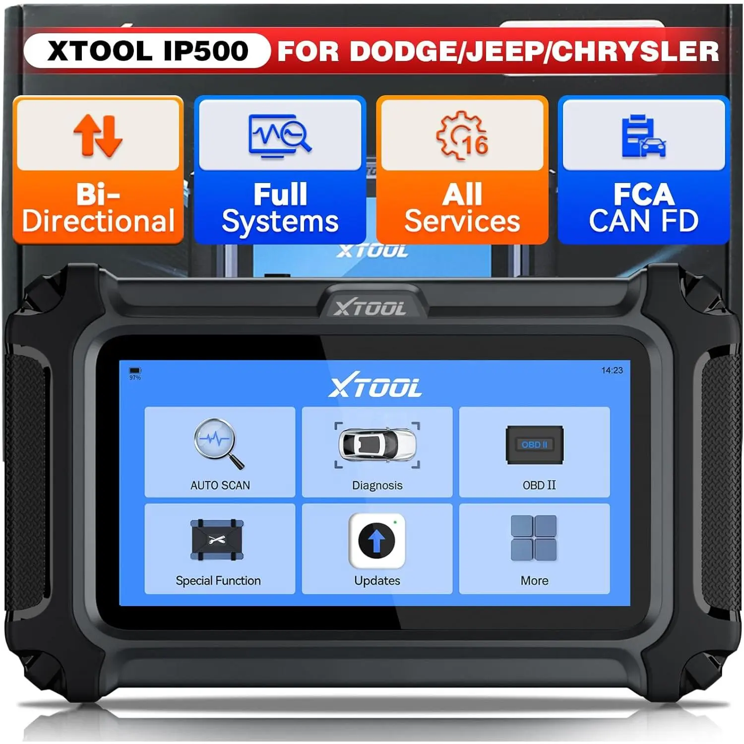 [Summervibes] XTOOL IP500 for Jeep OBD2 Scanner, Full Systems Bi-Directional Scan Tool for Jeep/Dodge/Chrysler, with FCA AutoAuth, OBD2 Scanner Tool with All Reset -(Injector/EPB/ABS/BMS),CANFD,Lifetime Update