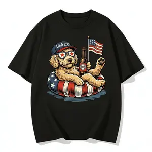 Patriotic USA 250 Dog T-Shirt, Funny Pool Float Beer Drinking Dog Tee, 4th of July American Flag Dog Gift, Retro USA 250 Anniversary Shirt