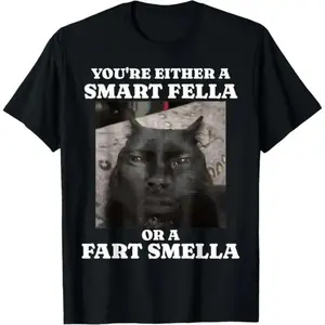 Casual Cotton shortsleeve tees You're Either a Smart Fella or a Fart Smella Funny Cat Meme T-Shirt