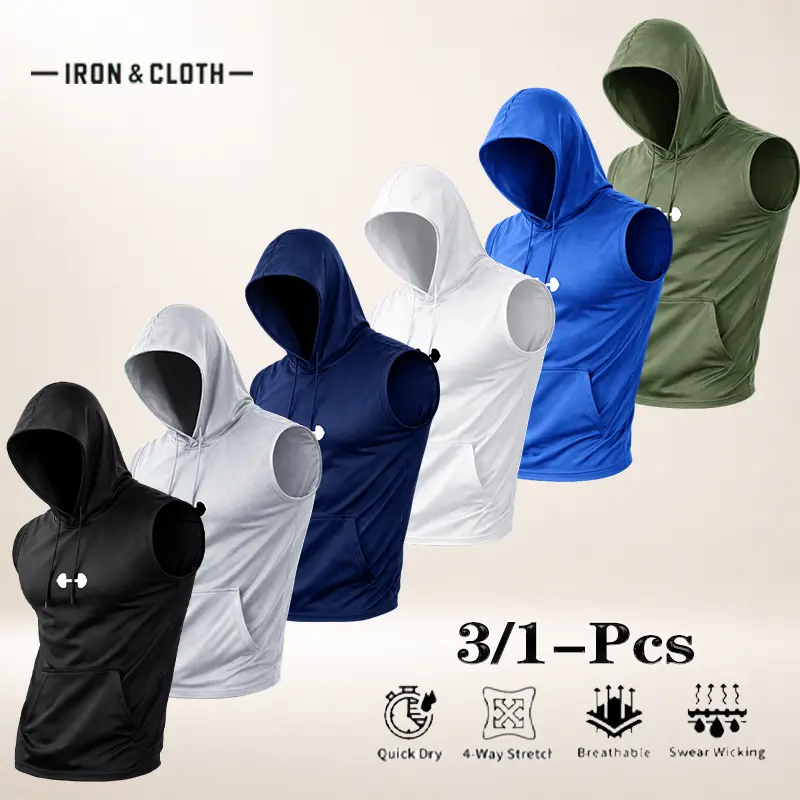 Tank Tops for Men Hooded Sleeveless Shirts, Lightweight Quick Dry Workout Tops with 4 Way Stretch Breathable Fabric, Muscle Fit Gym Vest for Running Training Fitness, Casual Streetwear Summer Activewear, Comfortable Men's Athletic Clothing,