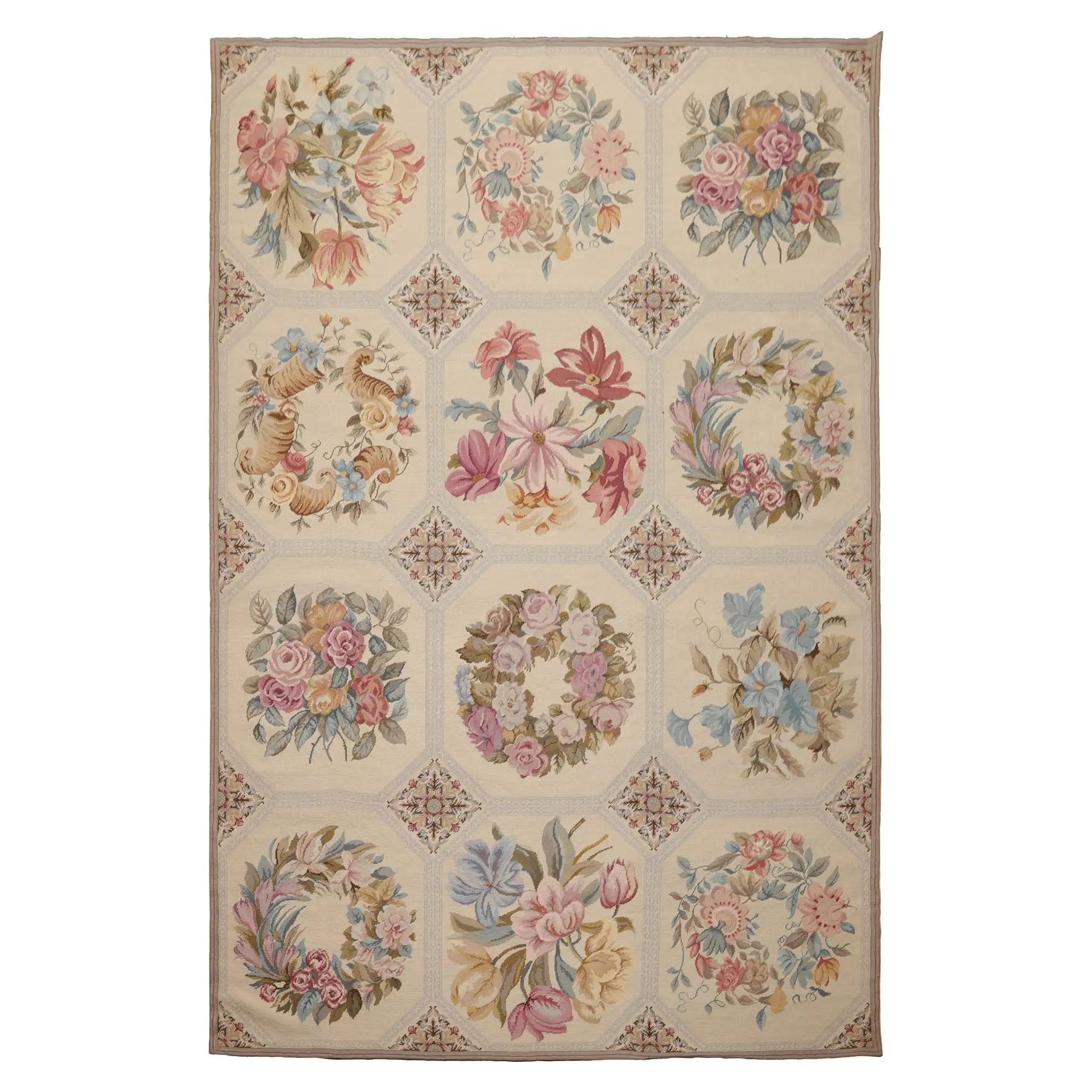 6'3''x9'3'' Hand Woven Wool Ivory French Needlepoint Traditional Rug