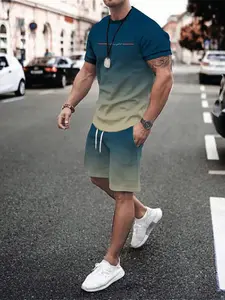 Men's Fashion Short Sleeve Set, Summer Casual Sport T-Shirt Shorts Two-Piece Set, Trendy Men's Clothing, Fitted Crop/short Length