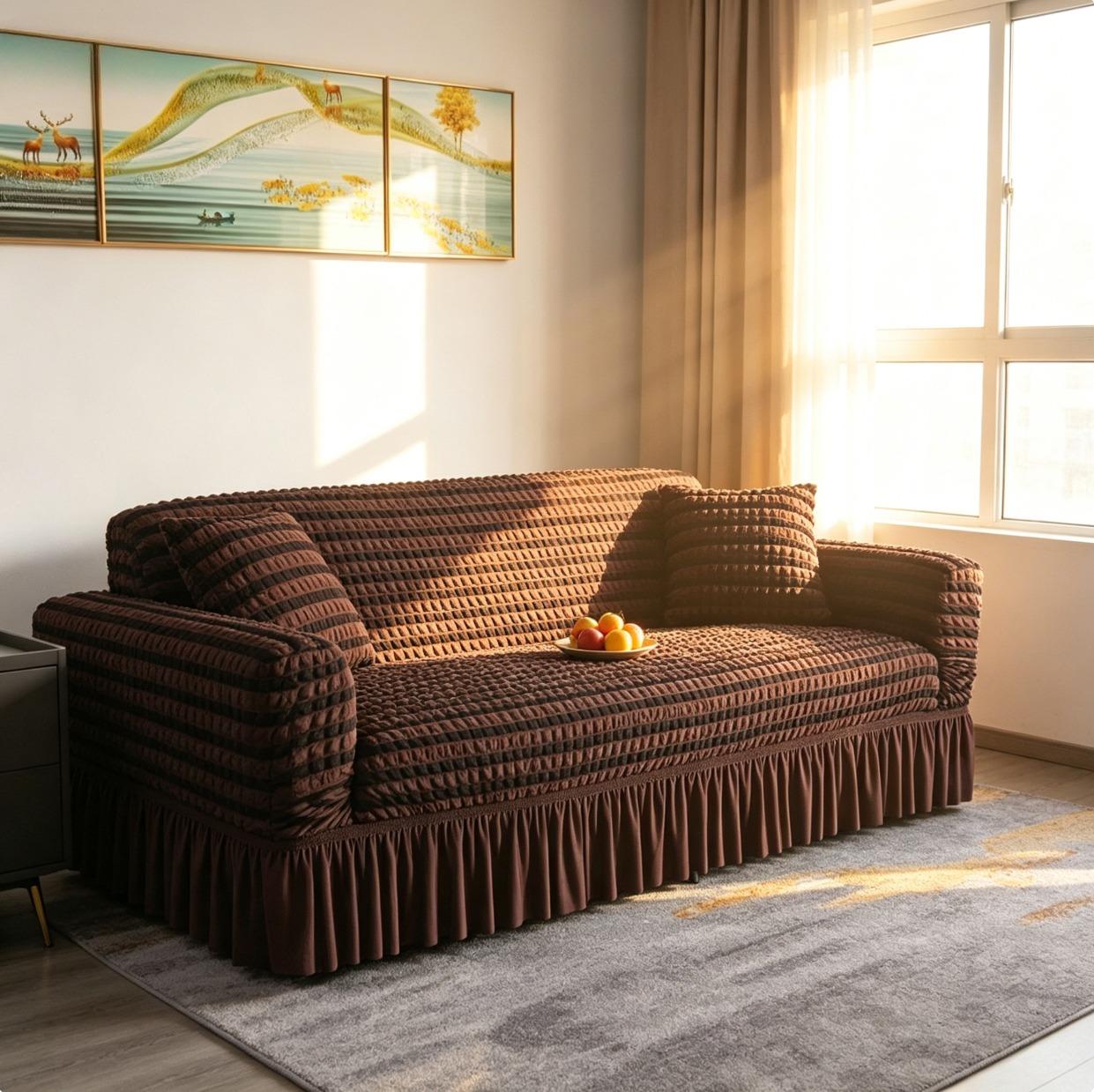 Rich Chocolate Bubble Weave Slipcover | Stretchy Protector for Traditional & Modern Couches