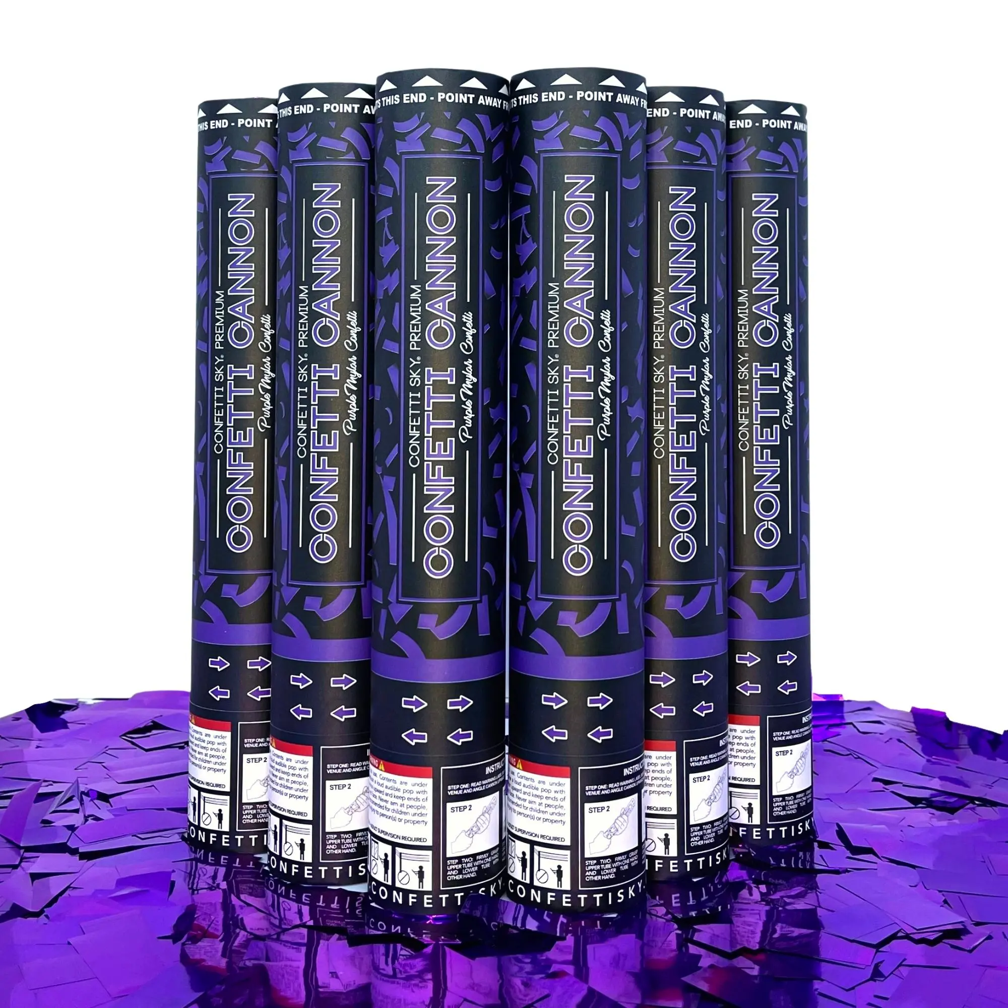 Confetti Sky [6 Pack] 12 Inch Confetti Cannons | Purple Mylar Confetti Poppers for Wedding Celebration, Birthday Party, Christmas Eve and New Year Celebration
