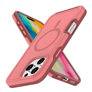 Fin Shockproof Armor For Magsafe Colorful Frame Case For iPhone 16 15 14 11 12 13 Pro Max 16Pro 15 Plus Magnetic Matte Hard Cover