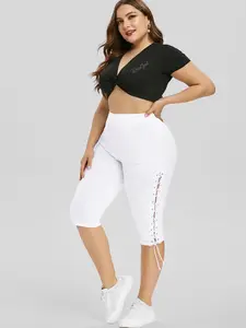 Rosegal Plus Size High Waisted Lace Up Capri Pants