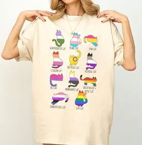 Queer Cat Unisex T Shirt,Cute Feminism Heavy Cotton Shirt,Retro CSD Gay Pride Shirt,Retro Empowerment T-Shirt Vintage Cats