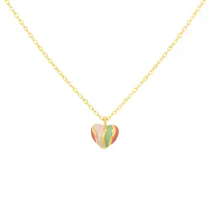 18K Gold Plated Rainbow Enamel Heart Pendant Necklace