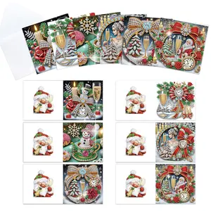 6-Pack Diamond Painting Christmas Greeting Card Kits, DIY Celebrate Christmas Theme Handmade Sparkling Diamond Art Greeting Cards With Envelopes, For Holidays Celebrations Birthday Christmas Gift