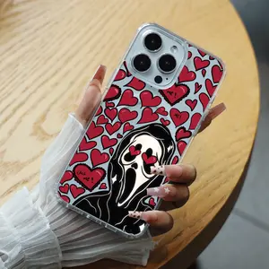 Dark Cute Ghost with Heart Eyes Transparent Magnetic Phone Case for iPhone 11/12/13/14/15/16/16E/PRO/PLUS/mini/X with Comfortable touch, Anti-fingerprints, Non-yellowing