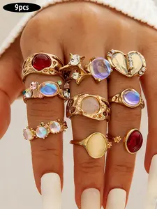 Irregular Gemstone Stackable Boho Chunky Gemstone Finger Ring Kit