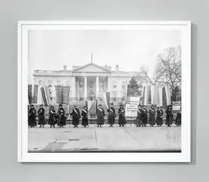 Women's Suffrage Print, Silent Sentinel Protest at the White House, 1917, Women's Voting Rights, Black and White Version, Museum Quality No Frame
