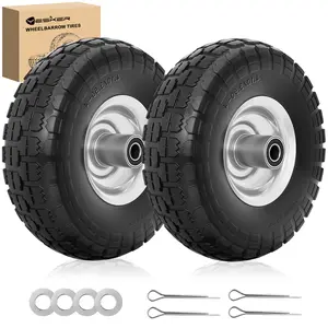 Yesker 4.10/3.50-4" Tires and Wheels Flat-Free, 10" Solid Replacement Tire Wheel with 5/8" Axle Bore for Wheelbarrow, Gorilla Cart, Trolley, Garden Scooter Cart, 2 Pack