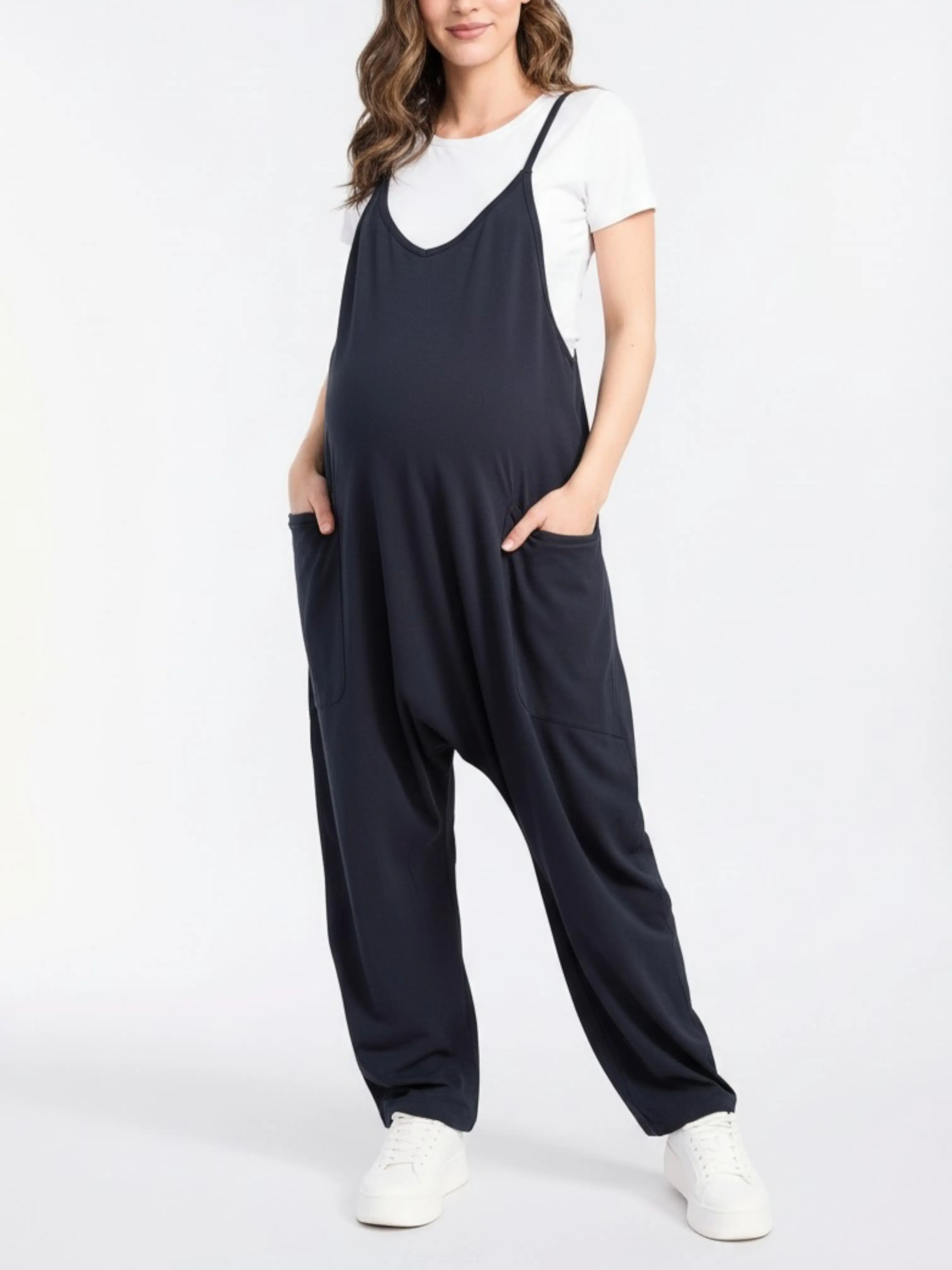Motherhood Maternity Women's Sleeveless Relaxed-Fit Jumpsuit, Maternity Outfits, Pregnancy Clothes Motherhood Maternity Women's Sleeveless Relaxed-Fit Jumpsuit, Maternity Outfits, Pregnancy Clothes