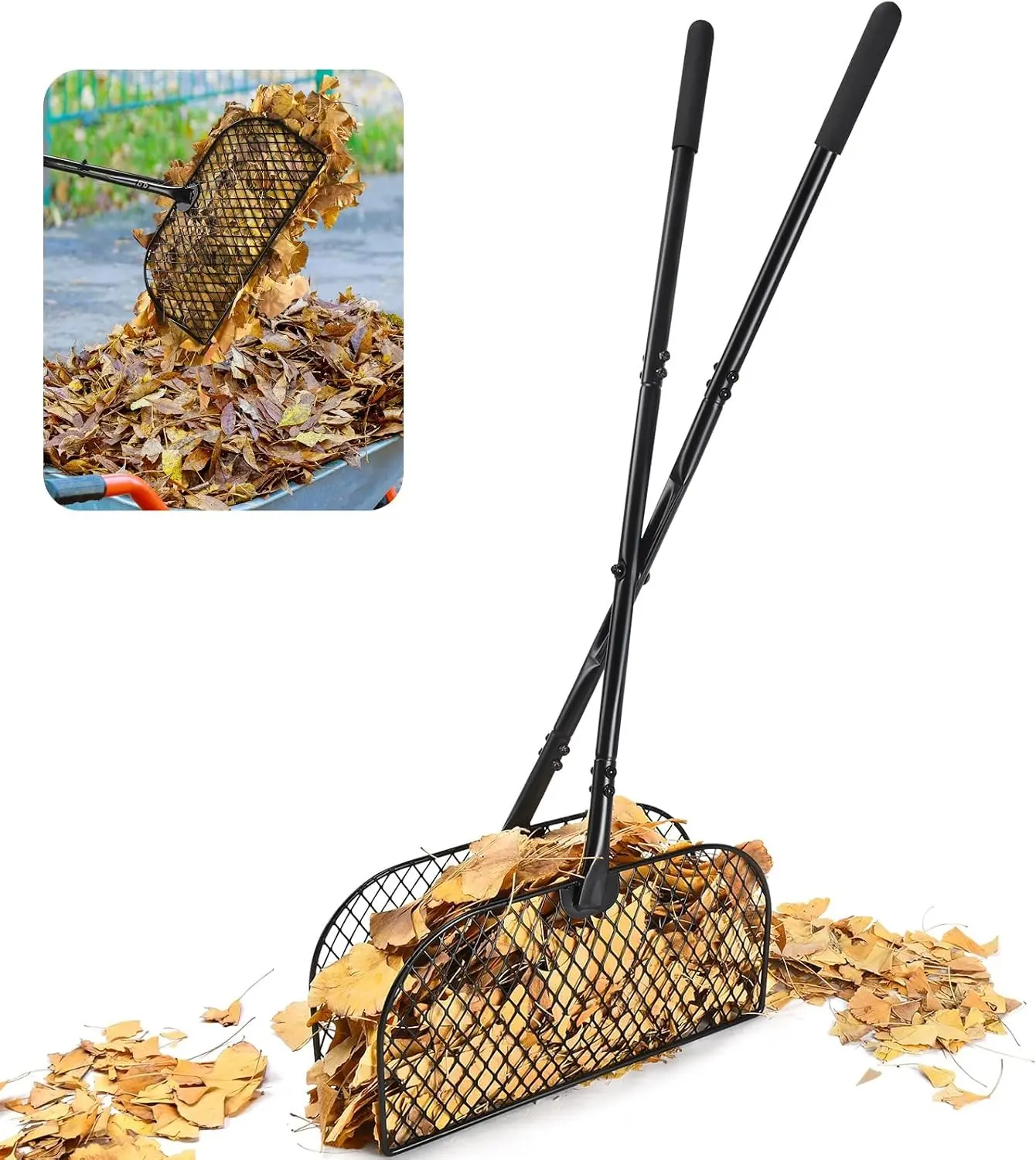 Leaf Grabber Rake with Long Handle, Lightweight Metal Leaves Rakes, Leaf Collector for Gardening, Leaf and Grass Picker Upper, Efficient and Labor-Saving Yard Rake Leaf Grabber No Bending Over