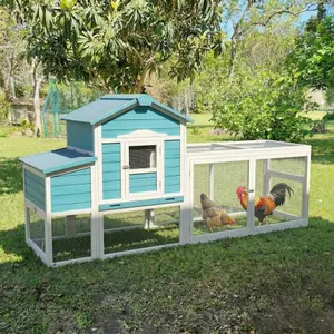 SAYGOGO Outdoor Wooden Chicken Coop with Run, Nesting Box & Weatherproof Roof, Poultry Hutch with Pull-Out Tray & Locking Door for Backyard Hens