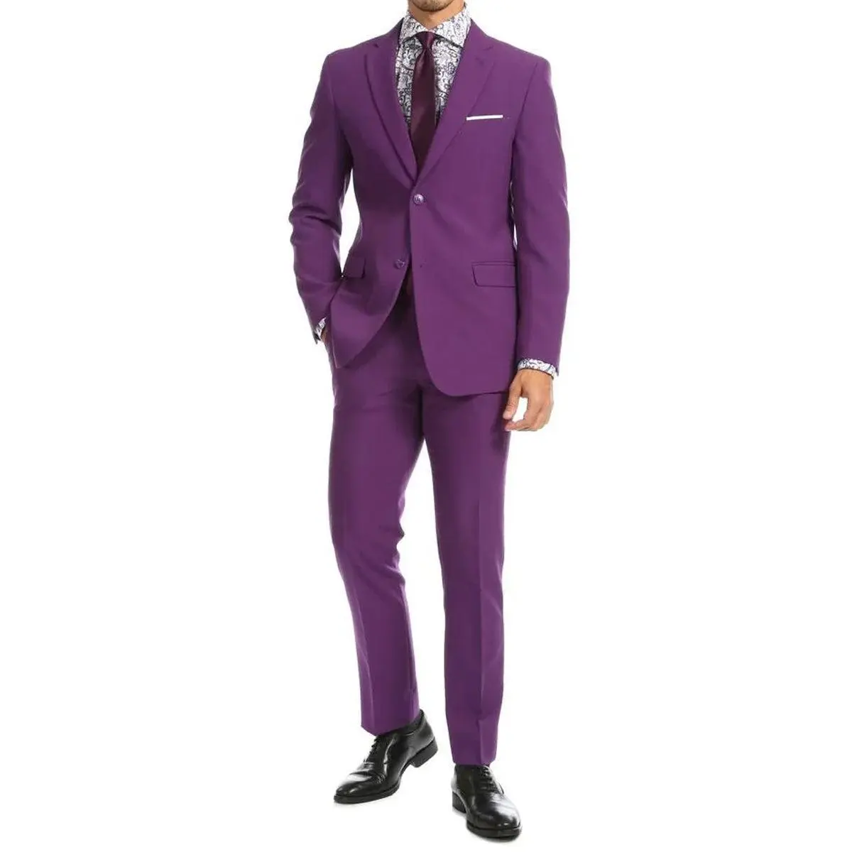 Mens Modern Fit Two Button Poplin Suit in Purple