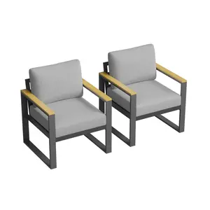 Aluminum Patio Furniture Armchair Set of 2, Metal Outdoor Chairs with Upgraded Cushions, All-Weather Outdoor Single Sofa for Balcony, Garden, Deck, Backyard,Gray