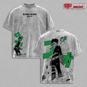 Rock Lee No Talent All Grind Double Printed Vintage Washed Oversized Tee, Naruto Anime Manga Heavyweight Cotton Graphic Tee Streetwear Gift for Him