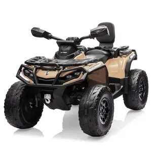GARVEE 24V 2-Seater Licensed Can-Am Electric ATV Car for Kids, 4 Wheeler 4WD Ride-On Toy with Bluetooth, LED Lights, 3 Speeds, and Leather Seats in Brown