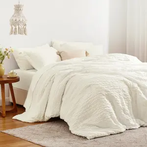 Seersucker Ivory King Size Comforter Set, All Season Lightweight Bed in a Bag Bedding Set with Comforter, Flat Sheet, Fitted Sheet, Pillowcases and Shams |   Soft, Breathable, Lightweight