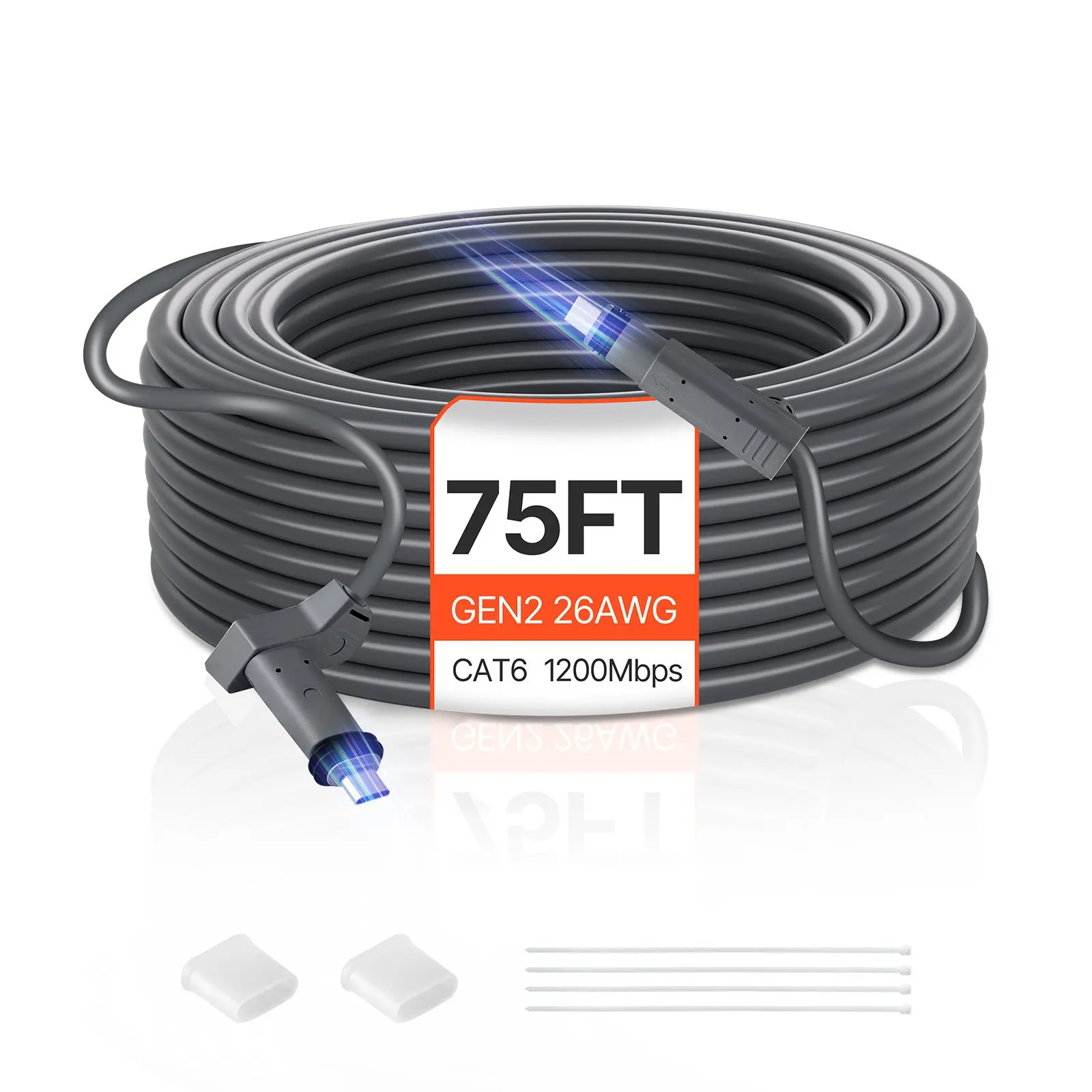 VEVOR Starlink Gen 2 Extension Cable, 75 FT 26 AWG Copper Core, Anti-Interference PVC Jacket, Plug & Play, Durable for Rectangular Satellite V2, Flexible for RV, Camping