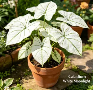 R10  Caladium White Moonlight Bulb | White Tropical Foliage Plant for Indoor & Outdoor Growing
