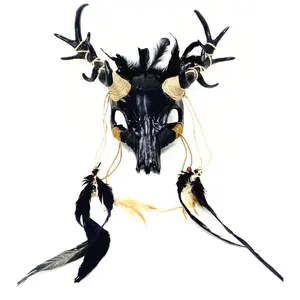 Krampus Ram Goat Demon with Horns Devil Halloween Masquerade Mask, Demonic Metallic Finish Party Masks